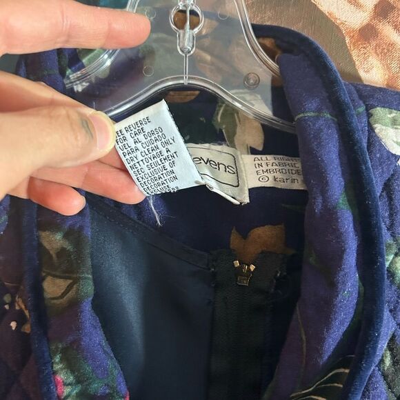 Vintage 90s Karin Stevens Blue Floral Quilted Jacket Dress Size 11/12 - Picture 15 of 16
